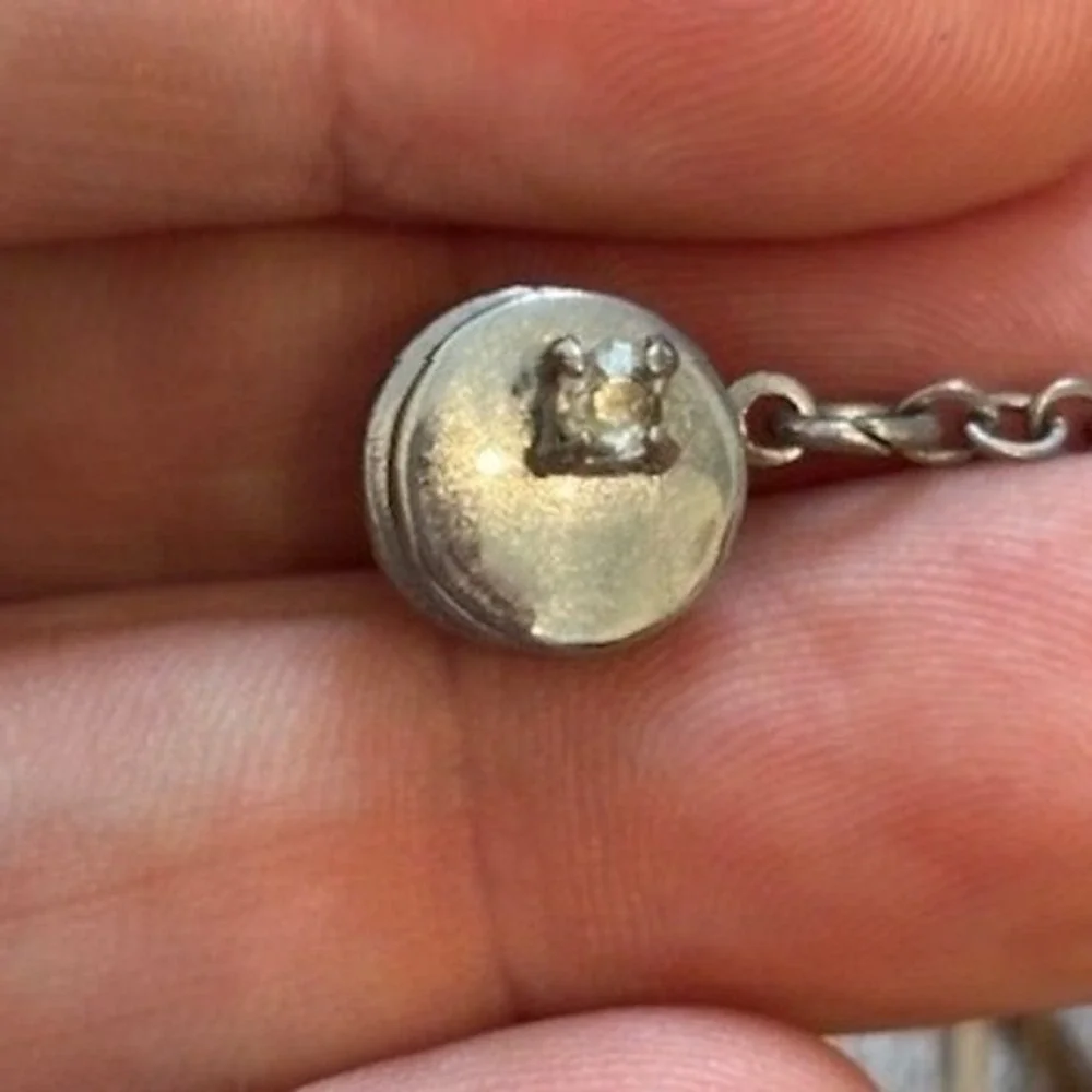 Vtg Silver Tone Rhinestone Tie Tack with Chain and T-Bar Anchor Mens Accessory